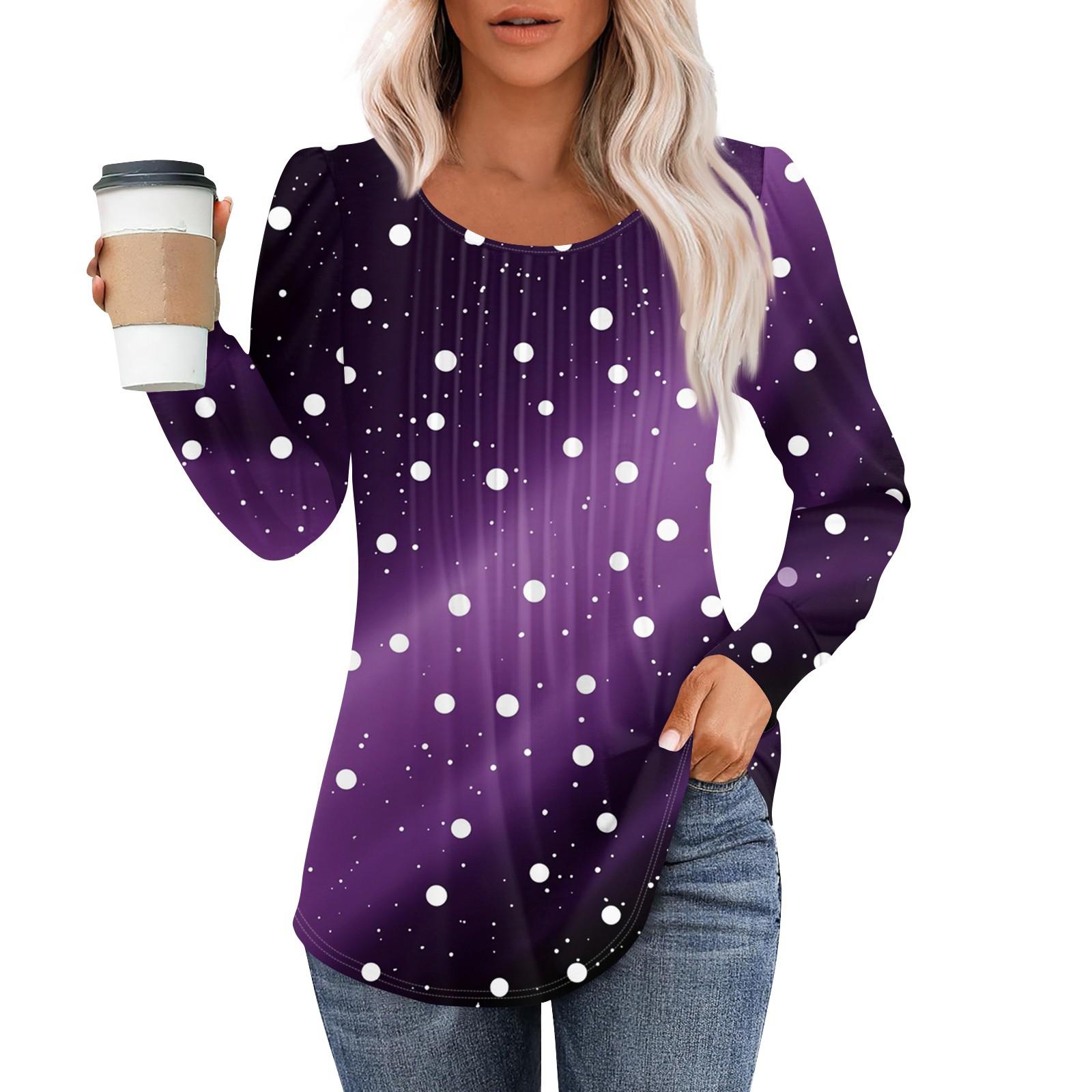 

Женская модная повседневная плиссированная футболка с круглым вырезом, винтажным цветочным принтом и длинным рукавом L