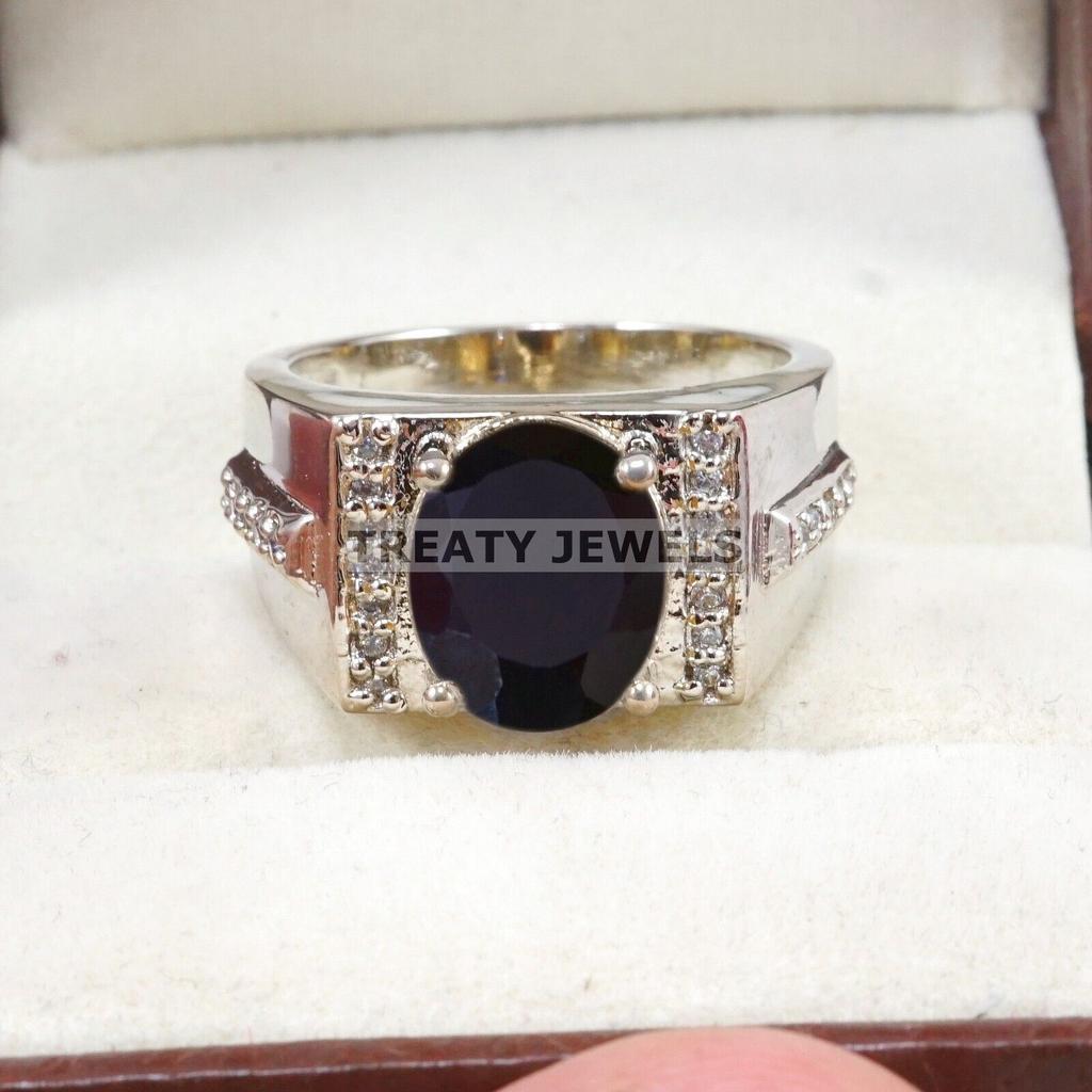 Black Onyx Oval Cut Gemstone With 925 Sterling Silver Ring For Men's #A837 JL375666948219