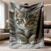 Realistic Blue Eyes Tabby Kitten Throw Blanket for Dorm Office Nap Birthday Anniversary Pet Lover Casual Favor