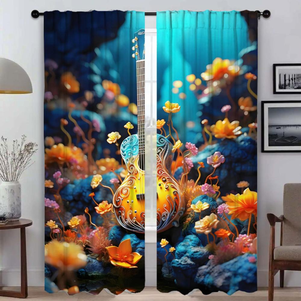 

Antique Guitar Blackout Curtain for Room 2 Panel Curtains for Bedroom Home Interior Curtains Halloween Decoration Shades Blinds W50xH70cmx2pcs-CL