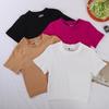 Ribbed Round Neck Yoga Sports Short-Sleeve T-shirt for Autumn/Winter