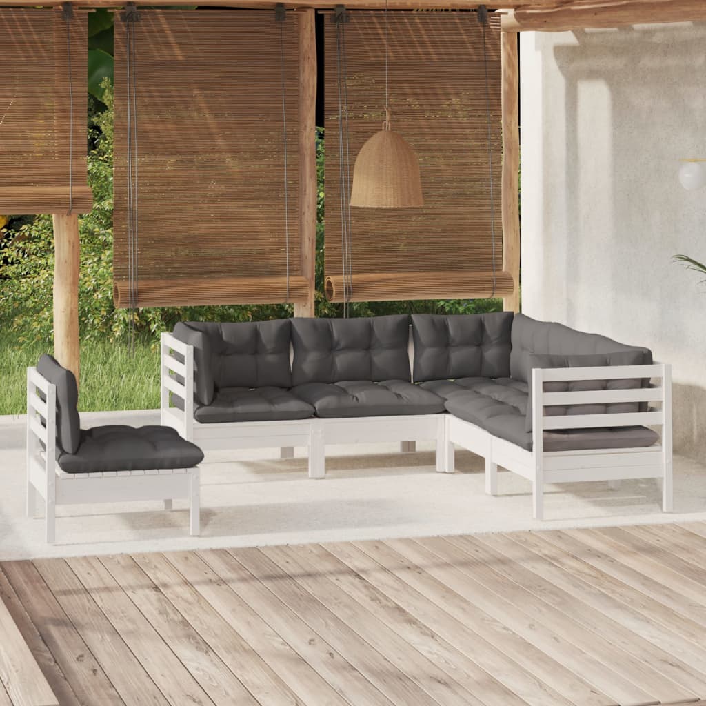 Vidaxl 5-Cz. Garden Lounge Set, Cushions, White Pine