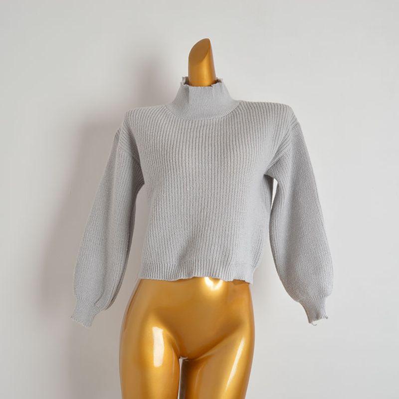 

Модный стиль Осень и Зима Водолазка Стройнящий Свободный Пышные рукава Короткий С высокой талией Длинные рукава Свитер Женский Пуловер Трикотаж Топы Grey All yards