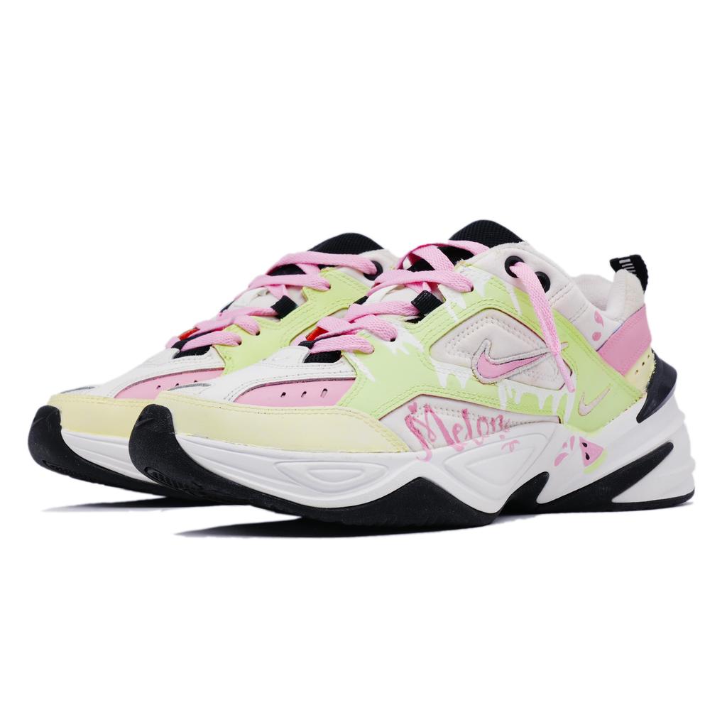 Nike M2K Tekno Slip Resistant Abrasion Resistant Low Top Chunky Sneakers Women's Pink Green AO3108-101(Team241-)