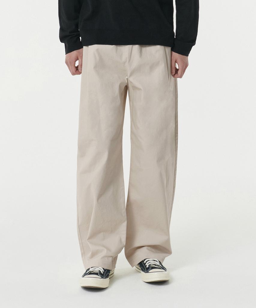 Musinsa Standard Cotton Deep Tuck Wide Elastic Waist Pants [Light Beige]
