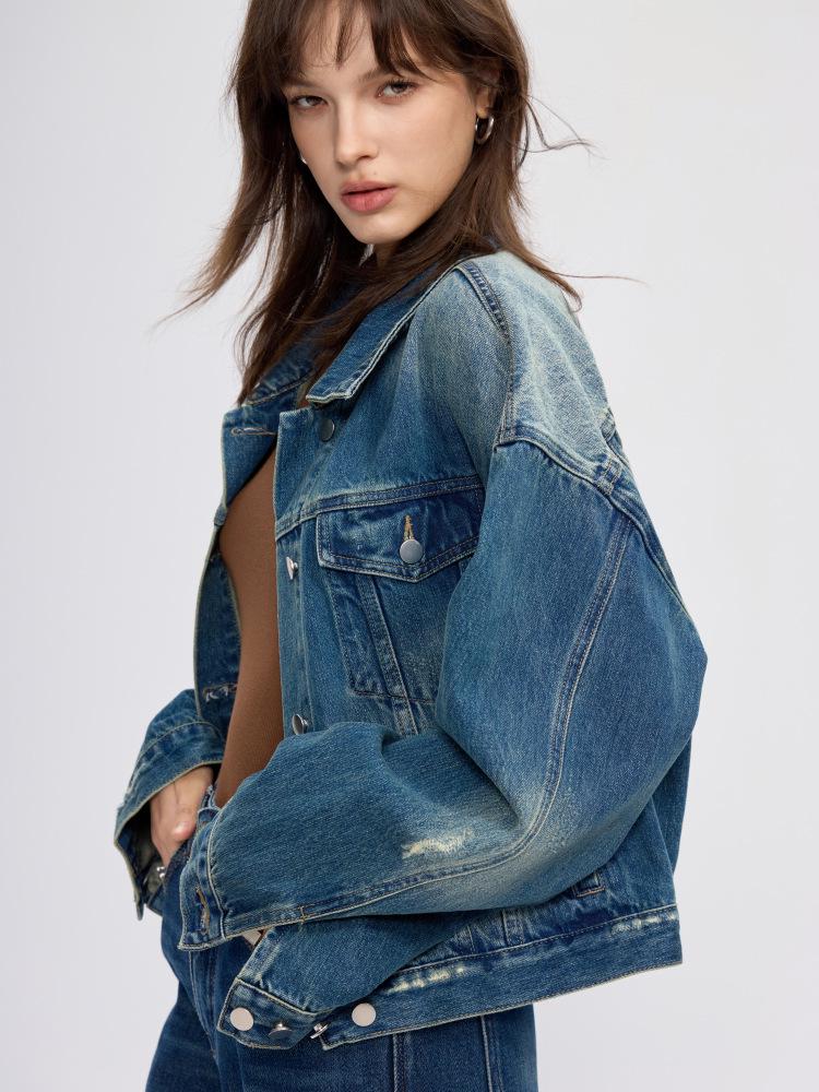 Women's 2025 Vintage High-Waisted Slimming Denim Jacket - Faded Retro Loose-Fit