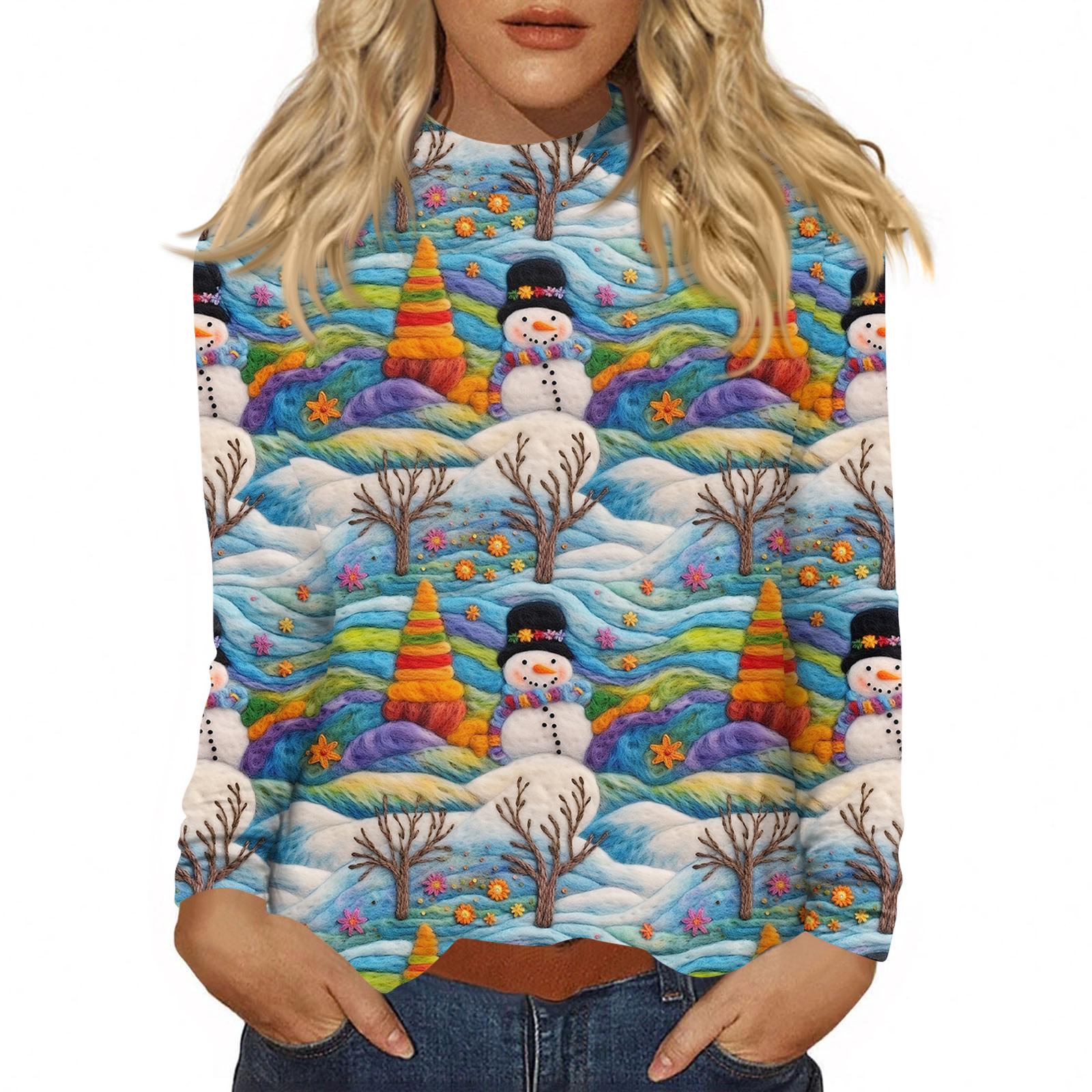 

Женская осенняя повседневная толстовка с длинным рукавом, винтажный принт, топ с высоким воротом, пуловер L синий