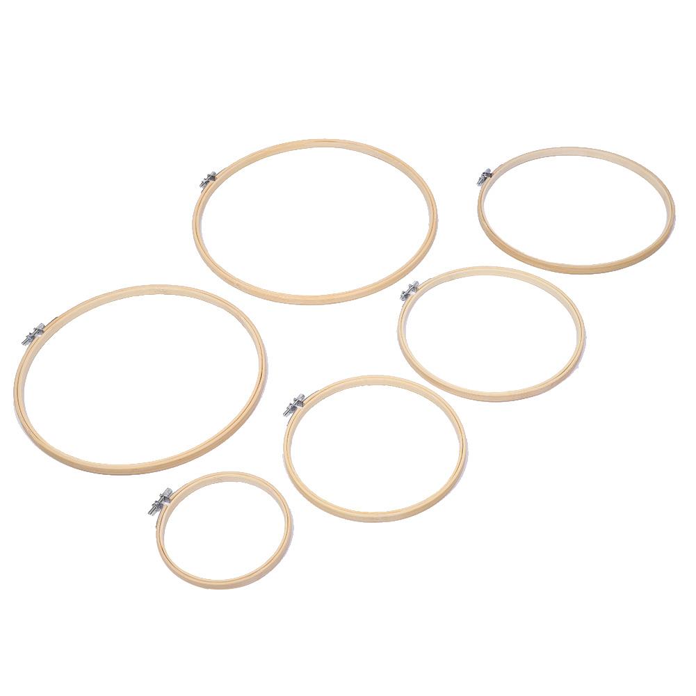 6Pcs Embroidery Hoops Circle CrossStitch Hoop Ring Wooden Frame CreamColoured DIY Tools