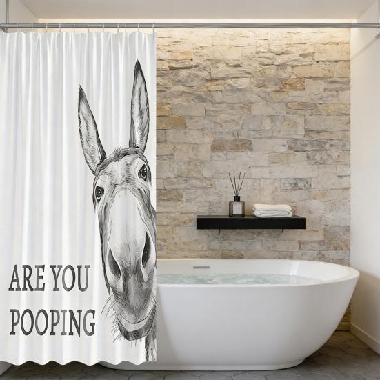 Funny Donkey Shower Curtain Waterproof Bathroom Curtain Are You Pooping Donkey Curtain Shower Drape Liner with Hooks for Farmhouse Dorm Bathtub