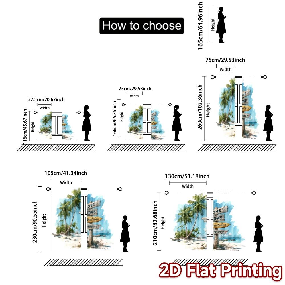 2pcs, 2D FLAT PRINTING Curtains (Without Rod) Beach Paradise Pattern Modern Curtains Durable Polyester Curtains Decorations For