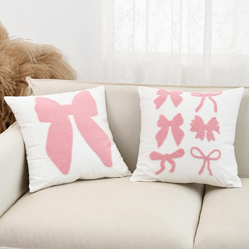 BUYNOW 1PC Pink Bow Embroidered Pillowcase Cute Princess Style Bedroom Cushion Cover Home Living Room Decor Cojines Para Sala