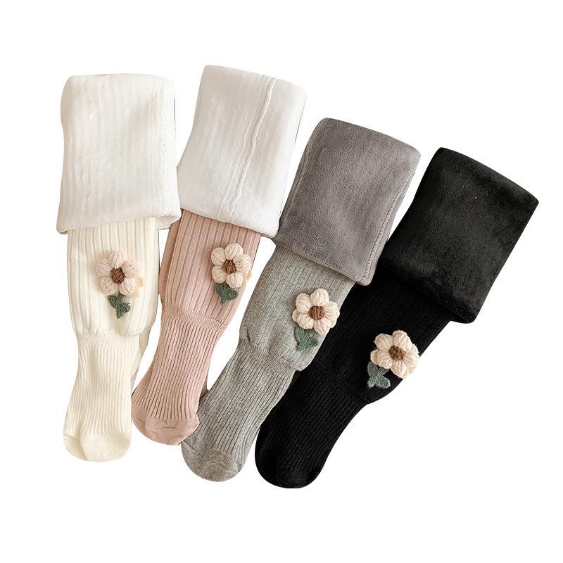 Mädchen Leggings mit Blumenmuster, warm gefüttert mit Samt: Kuschelige Herbst-/Winterstrumpfhosen für Babys und Kleinkinder