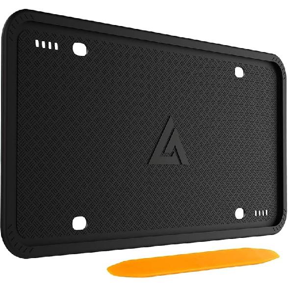Aujen Silicone License Plate Frames Black, 2 Pack Car License Plate Frame, Universal US Black License Plate Holders Brackets Rust-Proof, Weather & 1