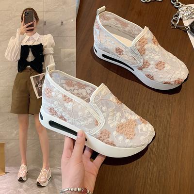 Spring New Mesh Single Shoes Pointed Muffin Thick-soled Casual Shoes Embroidered Small Fresh Foot Women's Shoes