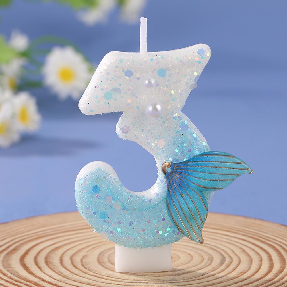 Blue Mermaid Tail Candle for Princess Birthday Cake
