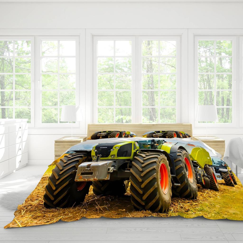 Tractor Pattern Quilt Cover Three-Piece Digital Printing Bedding Duvet Cover Kit