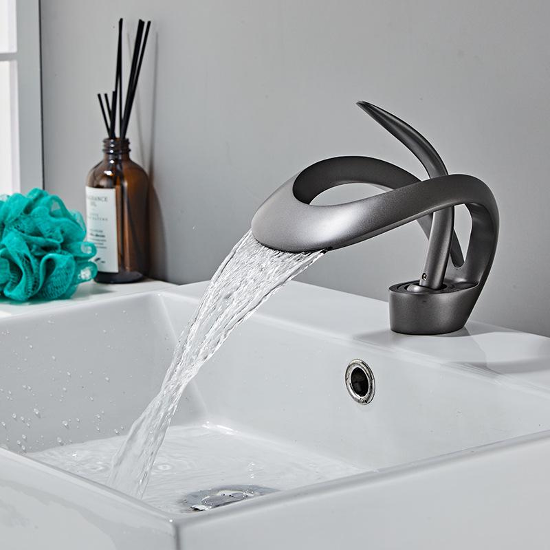 Copper Dual-Use Waterfall Faucet, Splash-Proof, Hot/Cold, Undermount Installation for Washbasins