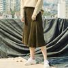 Pin Black Asymmetrical Corduroy Skirt Khaki