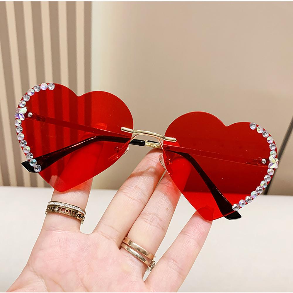 UV400 Shades Metal Frame Love Heart Glasses Rimless Eyewear Lightweight Heart Sunglasses For Beachwear Outdoor Activities Women