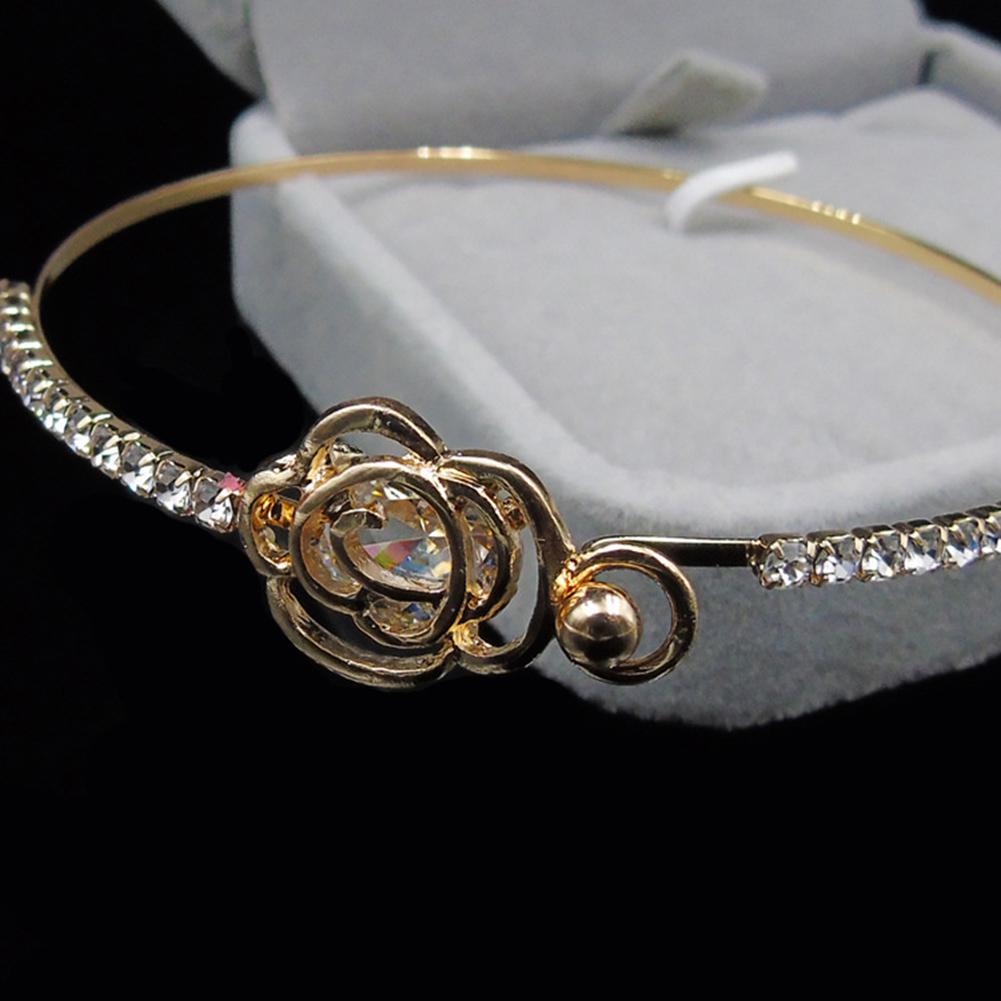 Buy Women Crystal Rose Flower Bangle Cuff Bracelet Elegant Exquisite