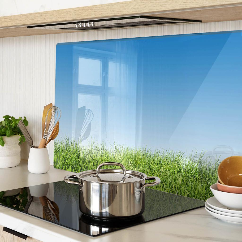 Tempered Glass Kitchen Board for Serving with Grass Graphic 80X52 Cm