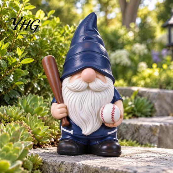 Resin Sports Figurines Baseball Gnome Figurine, Theme Statue Holding Desktop Ornament for Home Bat & Ball, Tabletop Indoor Decor, Lover Gift