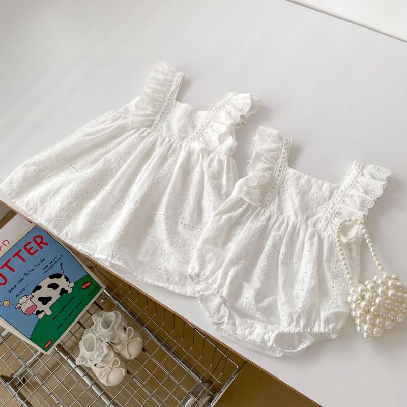 Kayoudo Baby Girls Jacquard Fly-Sleeve Summer Romper & Dress