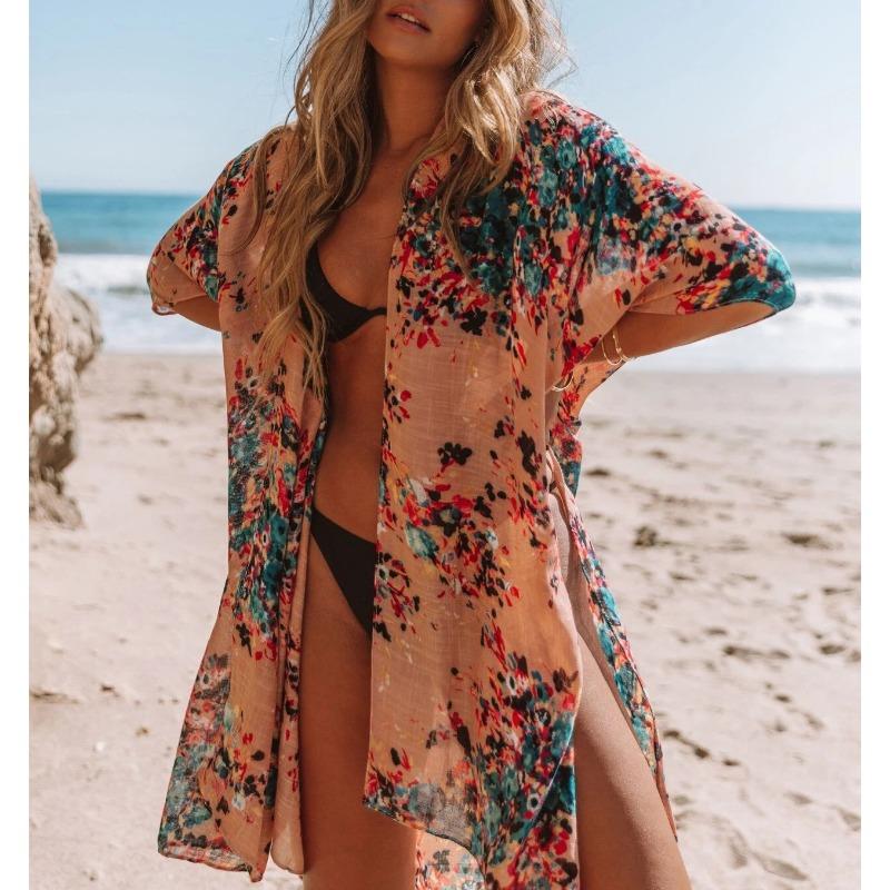 Summer New Printed Blouse Women's European and American Casual Medium and Long Loose Tulle Sunscreen Jacket
