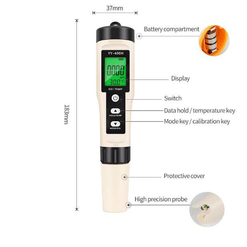 4 in 1 ORP H2 Temperature PH Meter Hydrogen-rich Test Pen Water Quality Purity Detector Analyzer for Aquarium Pool Hydroponic