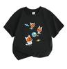 Kids Boys Girls 100% Cotton Crew Neck Short Sleeve T-Shirt, Cute Space Astronaut Cat Print Casual Breathable Tee for Children Daily Wear Outdoor Activ