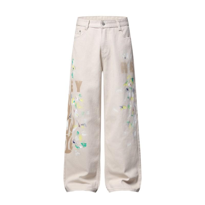 Mens Streetwear Loose Straight Leg Pants Flame Print Casual Trousers