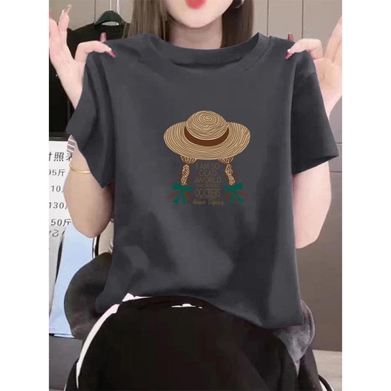 New Shoulder Pure Cotton Round Neck Short-sleeved T-shirt Women's Korean Version Fashion Versatile Foreign Style Top Bottoming Shirt Summer