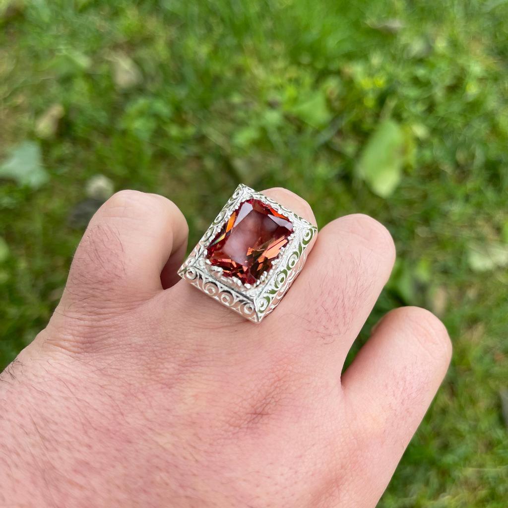 Zultanite Stone Men's Ring – Turkish Handmade 925 Sterling Silver Color Changing Stone Ring, Unique Men's Jewelry Piece Perfect Gift for Him