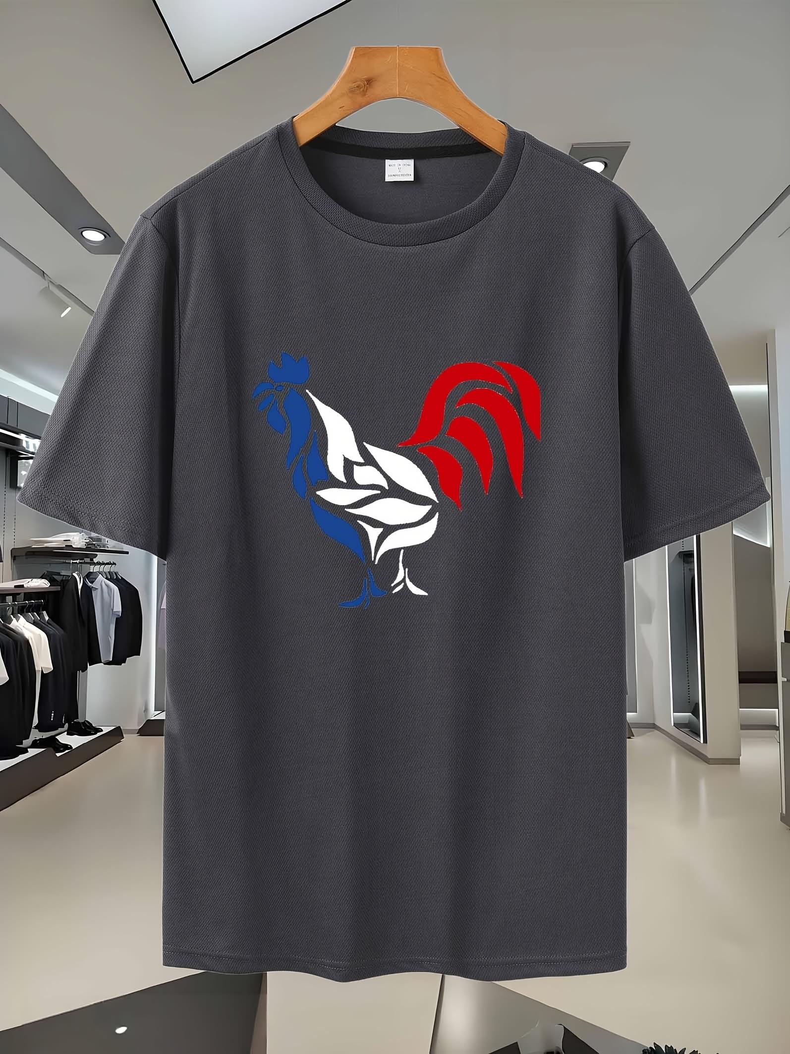 Summer Casual Mesh T-shirt with Unique Rooster Print - Breathable L
