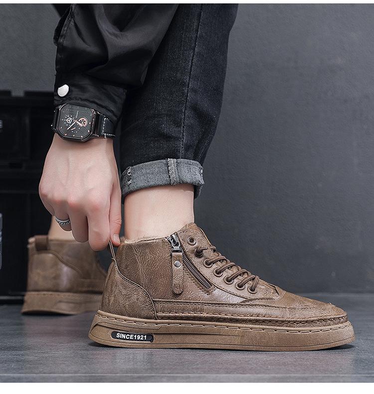 Fashion Leather High-top Board Shoes Soft Leather Lace-up Casual Sneakers Lightweight Boots Comfortable Wearable Shoes Sneakers
