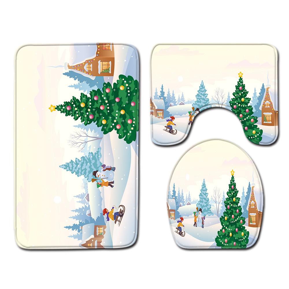 Christmas Bathroom Floor Mat Toilet Three-Piece Set