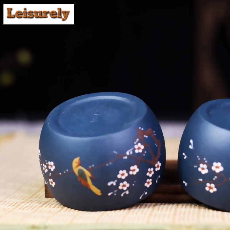 80ml Boutique Yixing Purple Clay Teacup Hand Painting Joyful Flower And Bird Master Cup Tasting Tea Bowl Small Mouth Cup Teaware