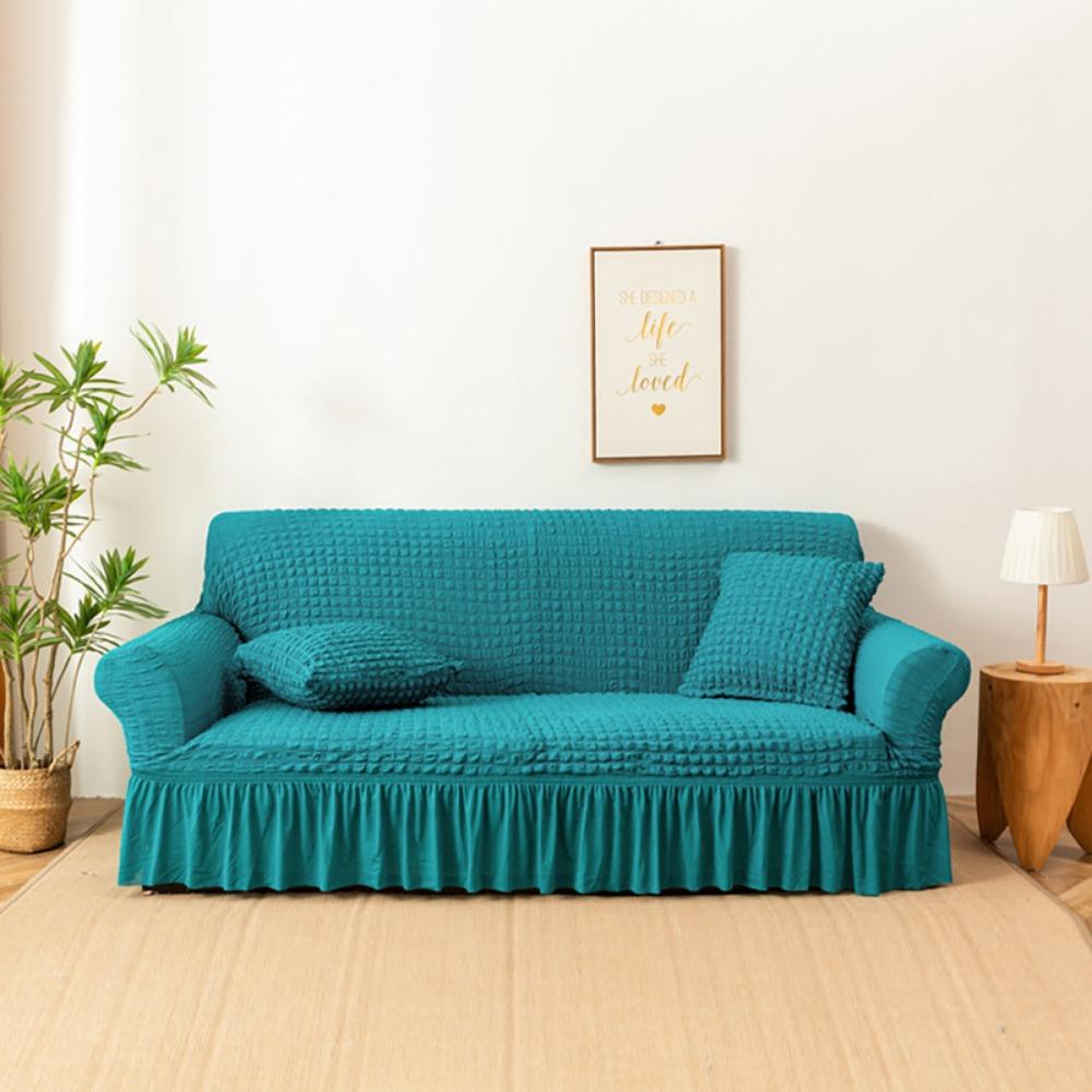 Lace Trim Sofa Protector Cover Solid Color Full Coverage Fabric Sofa Cover for All Seasons