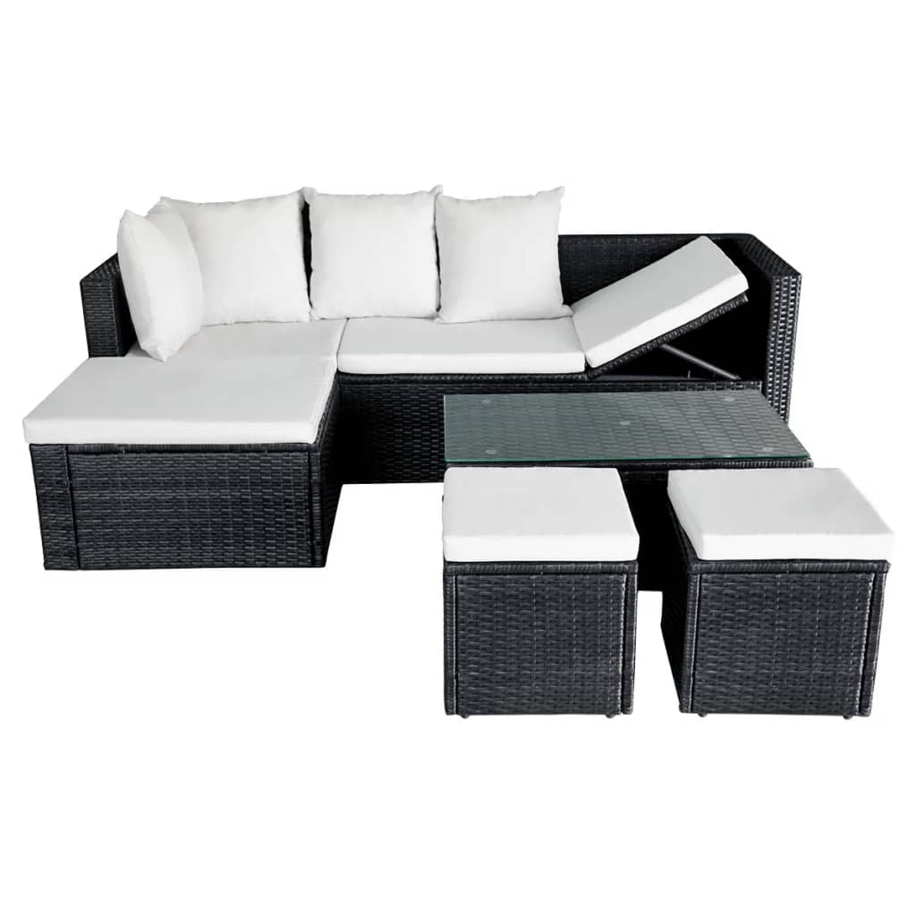 4 piece Garden Lounge Set with Cushions Poly Rattan Black