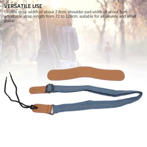 Denim Leather Ukulele Strap with Adjustable Shoulder Pad for All Ukuleles, Mandolins, and Banjos