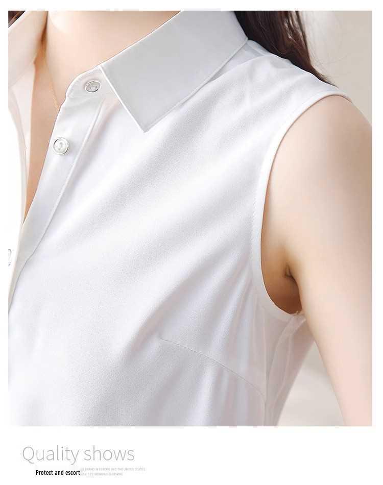 Dámská bílá šifonová halenka bez rukávů - Profesionální košile s límečkem na jaro/léto
