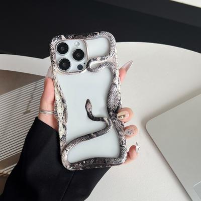 Plating Water Stickers Soft Rubber Snake Frame Phone Case For iPhone 11 12 13 14 15 16Pro Max Plus Lens Protect Shockproof Cover