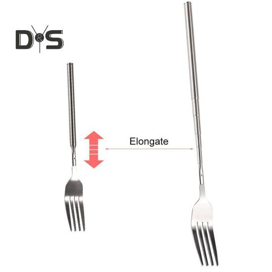 2Pcs Stainless Steel Telescopic Fork Extendable Long Handle Food Grade Dishwasher Safe Portable Grilling Fork Utensil Cutlery Barbecue Tool