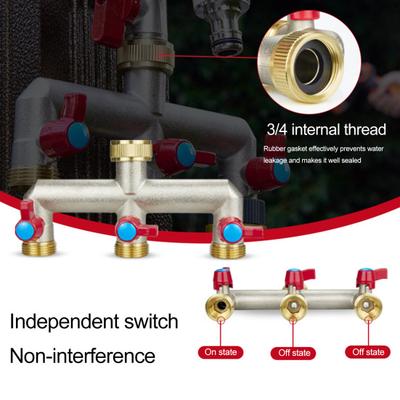3 Way Garden Hose Splitter Nickel Plated Brass Faucet Manifold 3/4" Frost Resistant Outdoor