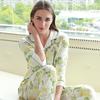 Simulation silk pajamas women's summer thin loungewear printed cardigan casual loose and comfortable two-piece set