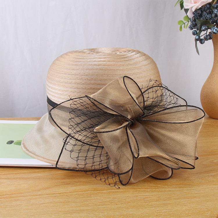Elegant Temperament Mesh Yarn Flower Top Hat Women'S Fashion Versatile Organza Small Pot Hat Summer Sun Protection Sun Hat