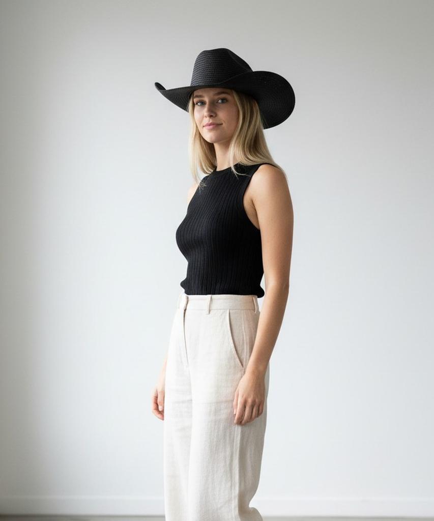 Yunibeosyeolkemiseuteuli Cowboy Black Summer Fedora Cowboy Hat