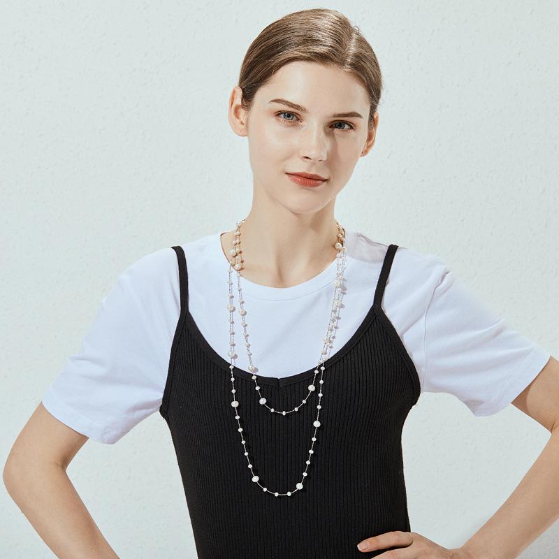 

S925 Silver Double Layer Freshwater Pearl Long Sweater Necklace