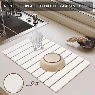 Tapete de Secagem para Bancada de Cozinha Secagem Rápida Terra Diatomácea Almofada Absorvente de Água Dobrável Porta-Pratos Tigelas Garrafas Copos Tapete de Diatomito