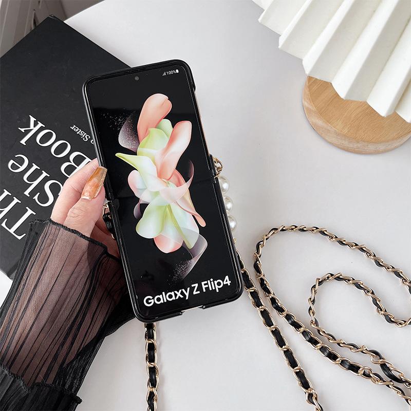 Love Lock Wallet Mobile Phone Case for Samsung Zflip5 Folding Screen Clamshell 6 Crossbody Chain 7 Straps Light Luxury